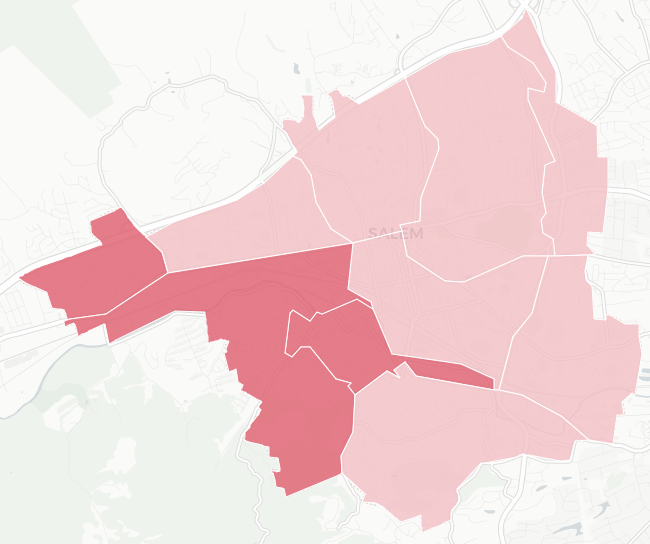 Map of Virginia with colorized counties showing red and blue