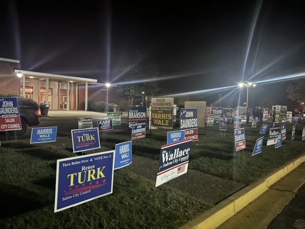 democratic candidate signs at the Salem Civic Center